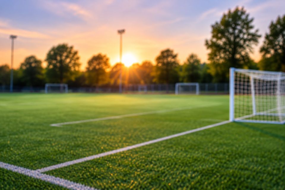 Fußballplatz mit Tor im Abendlicht (KI-generiertes Symbolbild)